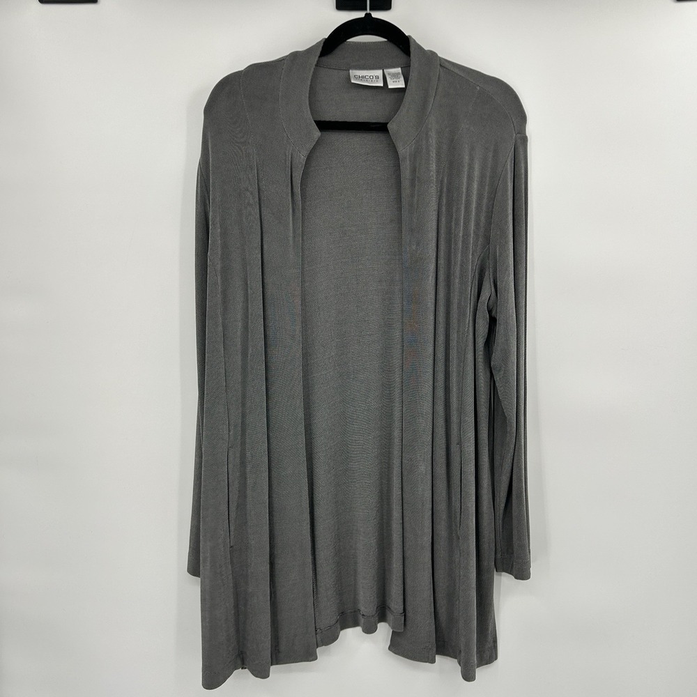 Chicos Travelers Womens Open Front Cardigan Size L Travel Stretch Acetate Casual